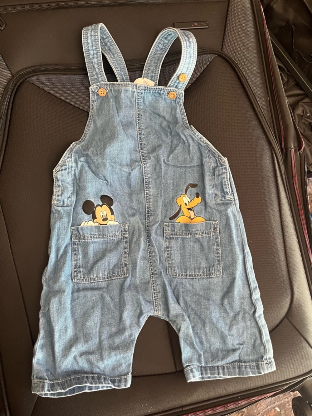 H&M Light Blue Denim Mickey & Pluto Pocket Overalls